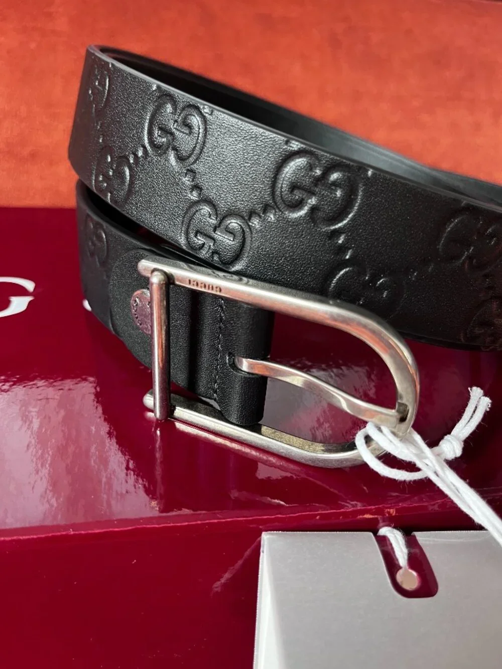 New Gucci Reversable Belt Embossed GG Black Leather Men's Size 120/47